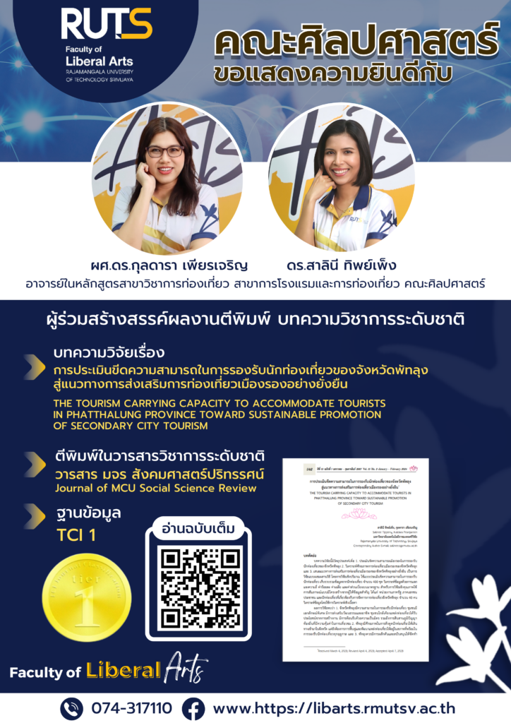 ผลงานตีพิมพ์บทความวิชาการระดับชาติ - มทร.ศรีวิชัย (RMUTSV)